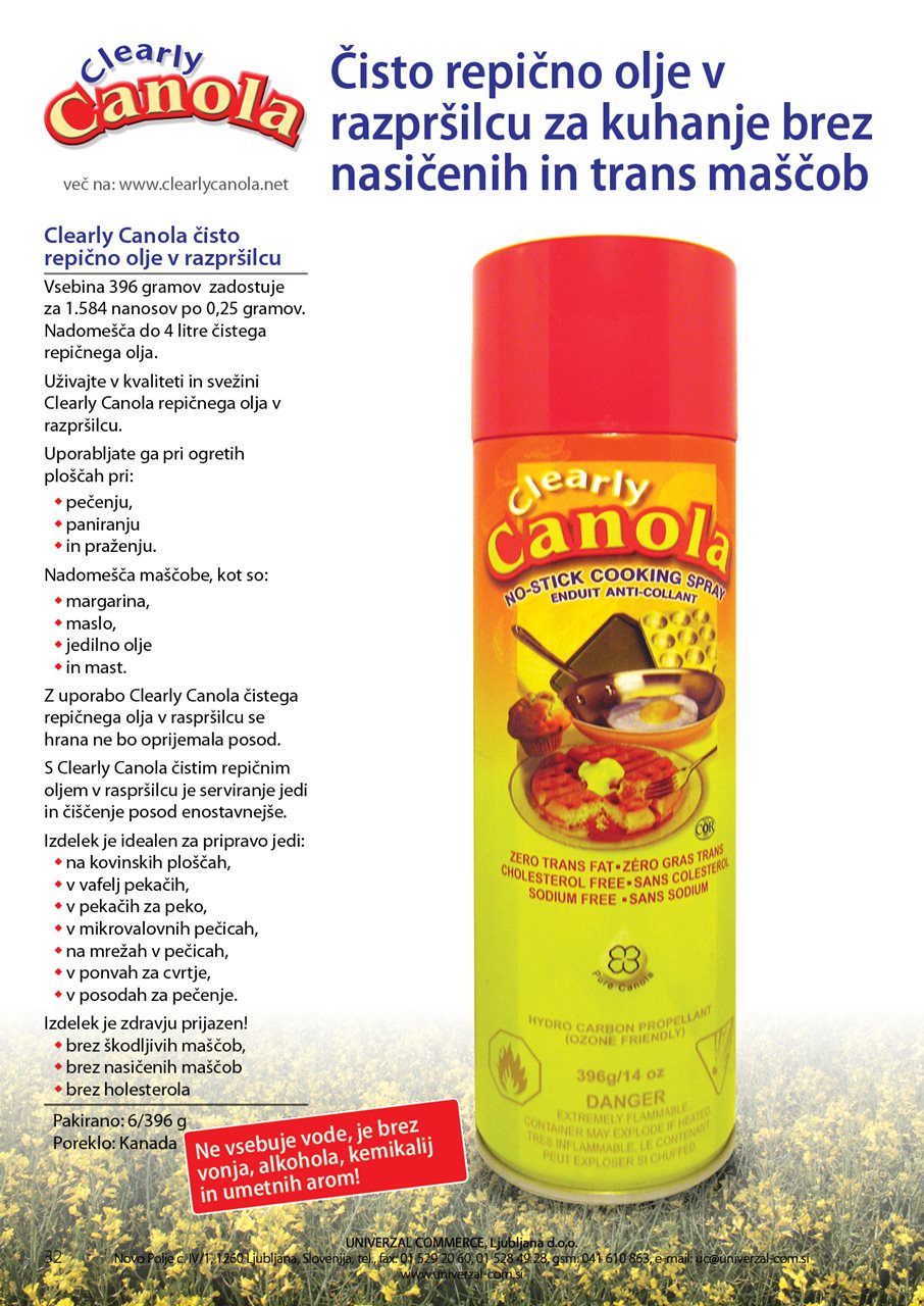 UC19 Clearly Canola čisto repično olje v sprayu za zdravo peko vseh živil 396g PQ32